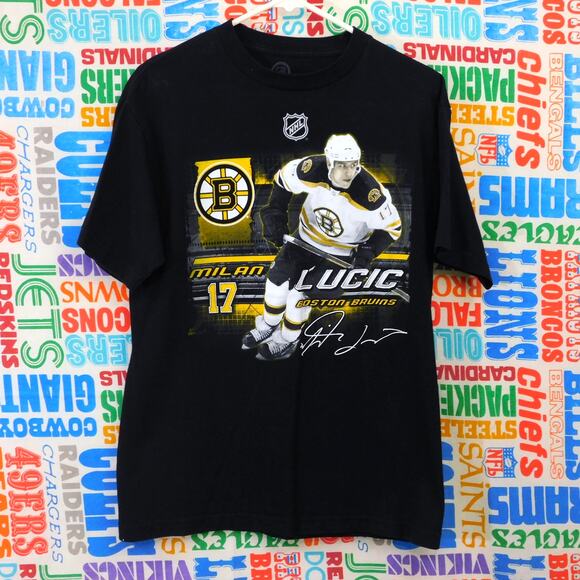 NHL Boston Bruins Milan Lucic Graphic T Shirt Size M Black Signature - Picture 1 of 4